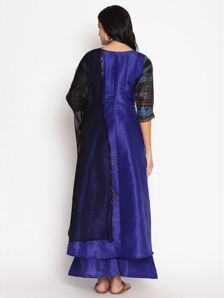 Ahalyaa Women Blue Solid Kurta With Palazzos & Dupatta | Grocsy