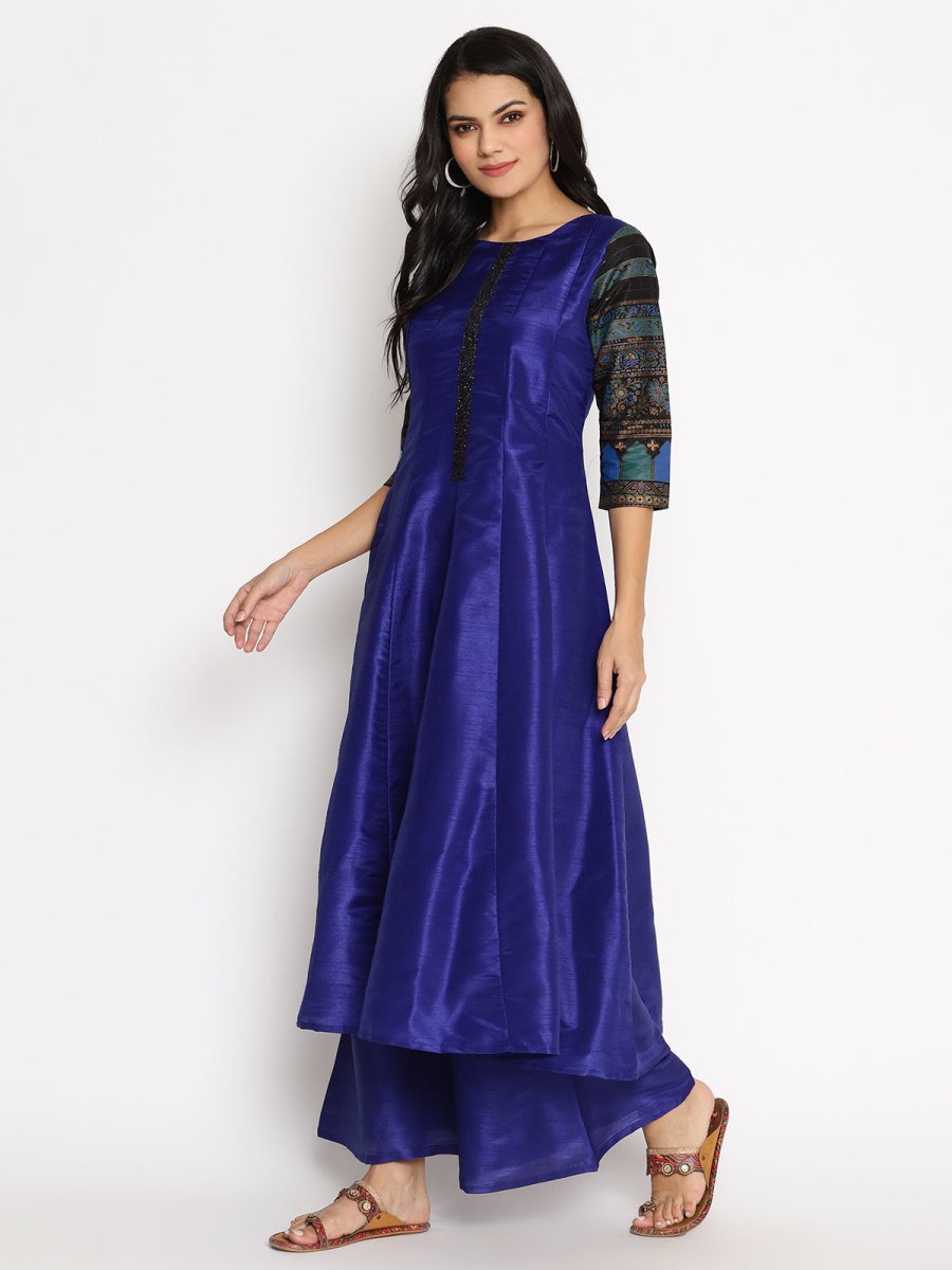Ahalyaa Women Blue Solid Kurta With Palazzos & Dupatta | Grocsy