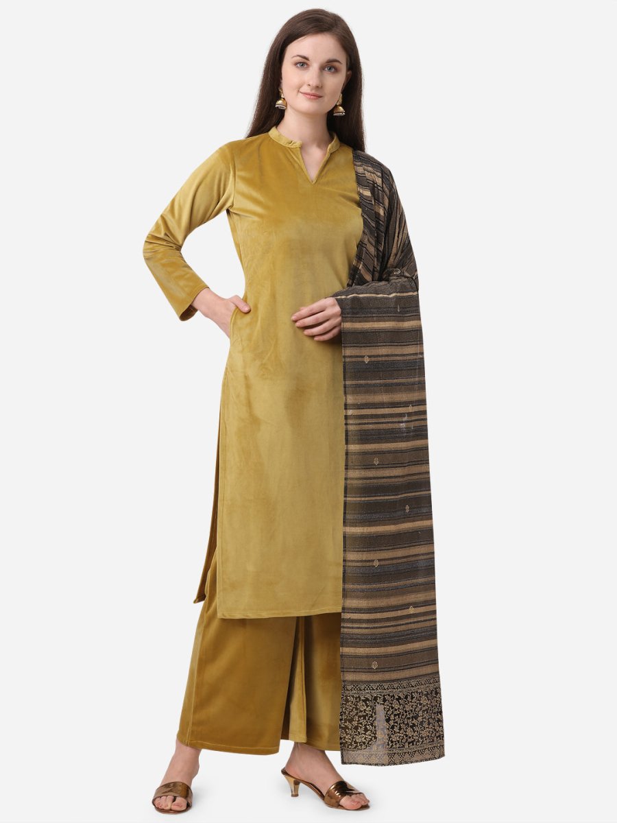 Ahalyaa Dark Mustard Solid Kurta Set With Dupatta | Grocsy