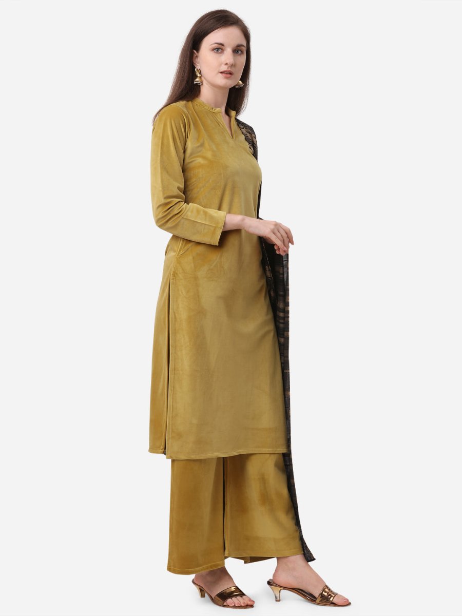 Ahalyaa Dark Mustard Solid Kurta Set With Dupatta | Grocsy