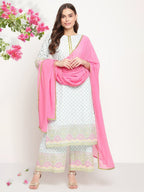 Ahalyaa Women Blue Ethnic Motifs Printed Regular Gotta Patti Kurta With Palazzos & Dupatta | Grocsy
