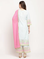 Ahalyaa Women Blue Ethnic Motifs Printed Regular Gotta Patti Kurta With Palazzos & Dupatta | Grocsy