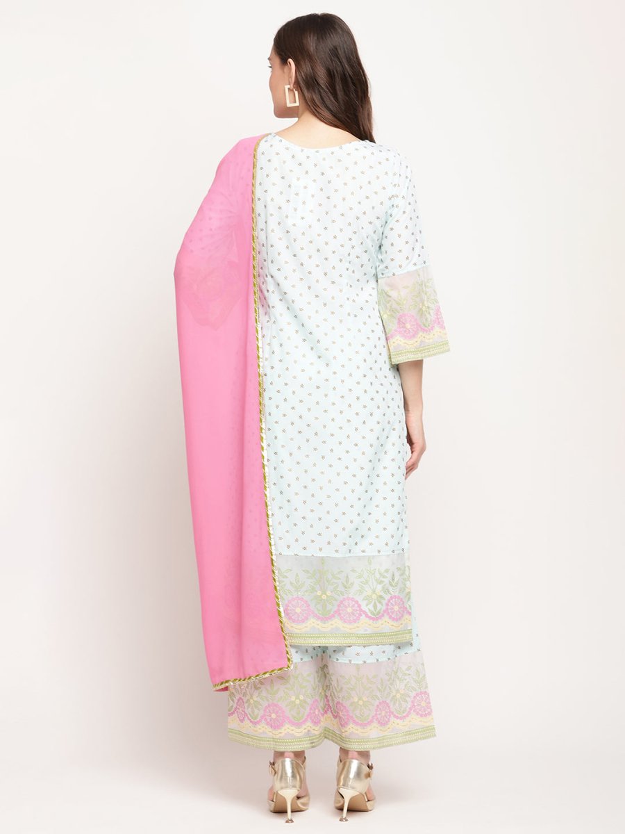 Ahalyaa Women Blue Ethnic Motifs Printed Regular Gotta Patti Kurta With Palazzos & Dupatta | Grocsy
