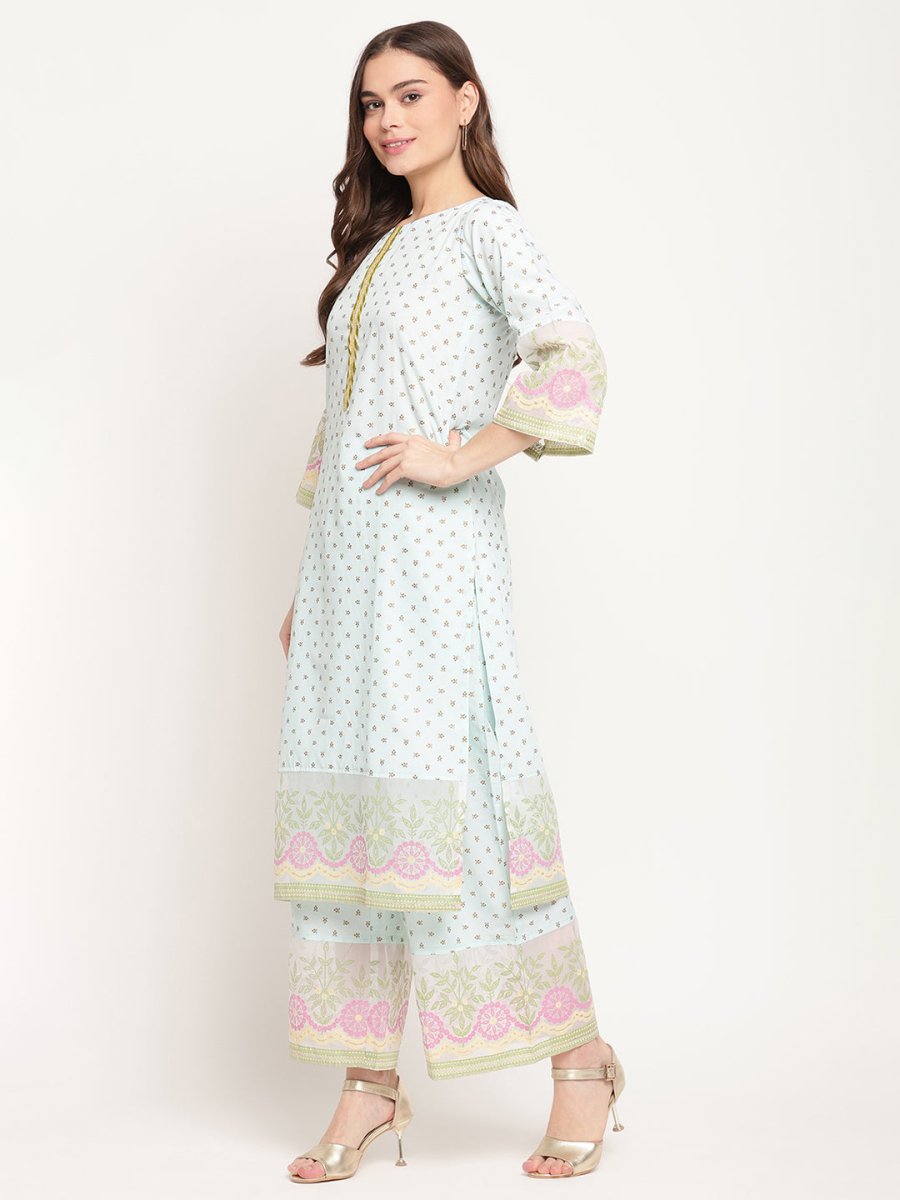 Ahalyaa Women Blue Ethnic Motifs Printed Regular Gotta Patti Kurta With Palazzos & Dupatta | Grocsy