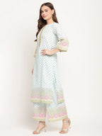 Ahalyaa Women Blue Ethnic Motifs Printed Regular Gotta Patti Kurta With Palazzos & Dupatta | Grocsy