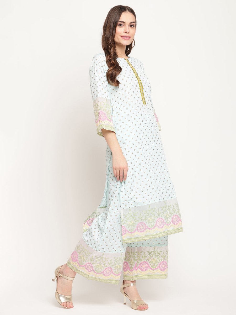 Ahalyaa Women Blue Ethnic Motifs Printed Regular Gotta Patti Kurta With Palazzos & Dupatta | Grocsy