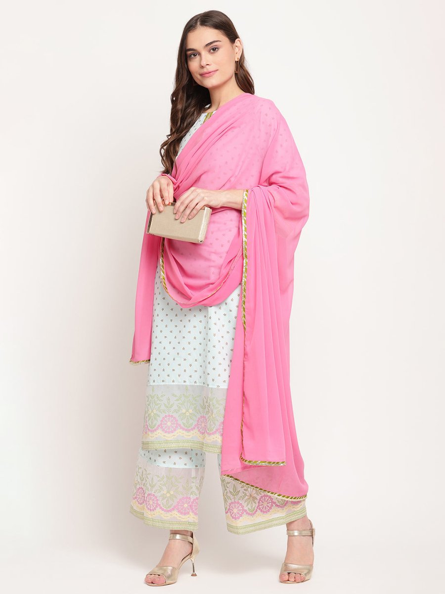 Ahalyaa Women Blue Ethnic Motifs Printed Regular Gotta Patti Kurta With Palazzos & Dupatta | Grocsy