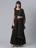 Ahalyaa Women Black Ethnic Motifs Printed Empire Kurta With Sharara & Dupatta | Grocsy