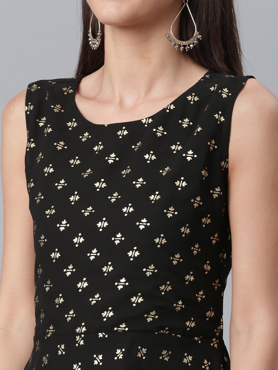 Ahalyaa Women Black Ethnic Motifs Printed Empire Kurta With Sharara & Dupatta | Grocsy