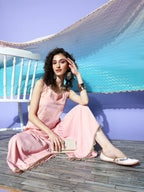 Ahalyaa Pink Floral Printed Regular Kurti With Sharara & With Dupatta | Grocsy