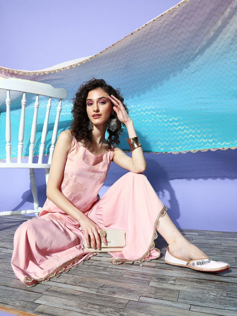 Ahalyaa Pink Floral Printed Regular Kurti With Sharara & With Dupatta | Grocsy