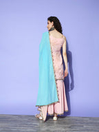 Ahalyaa Pink Floral Printed Regular Kurti With Sharara & With Dupatta | Grocsy