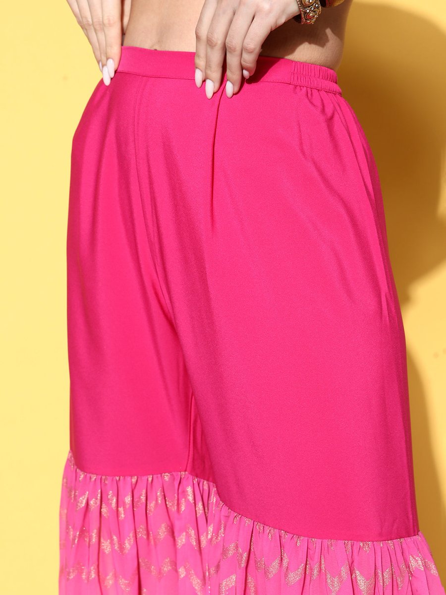 Ahalyaa Women Pink Ombre Printed Gotta Patti Kurti with Sharara & With Dupatta | Grocsy