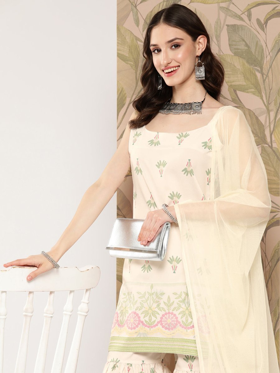 Ahalyaa Women Floral Printed Regular Kurti with Sharara & With Dupatta | Grocsy