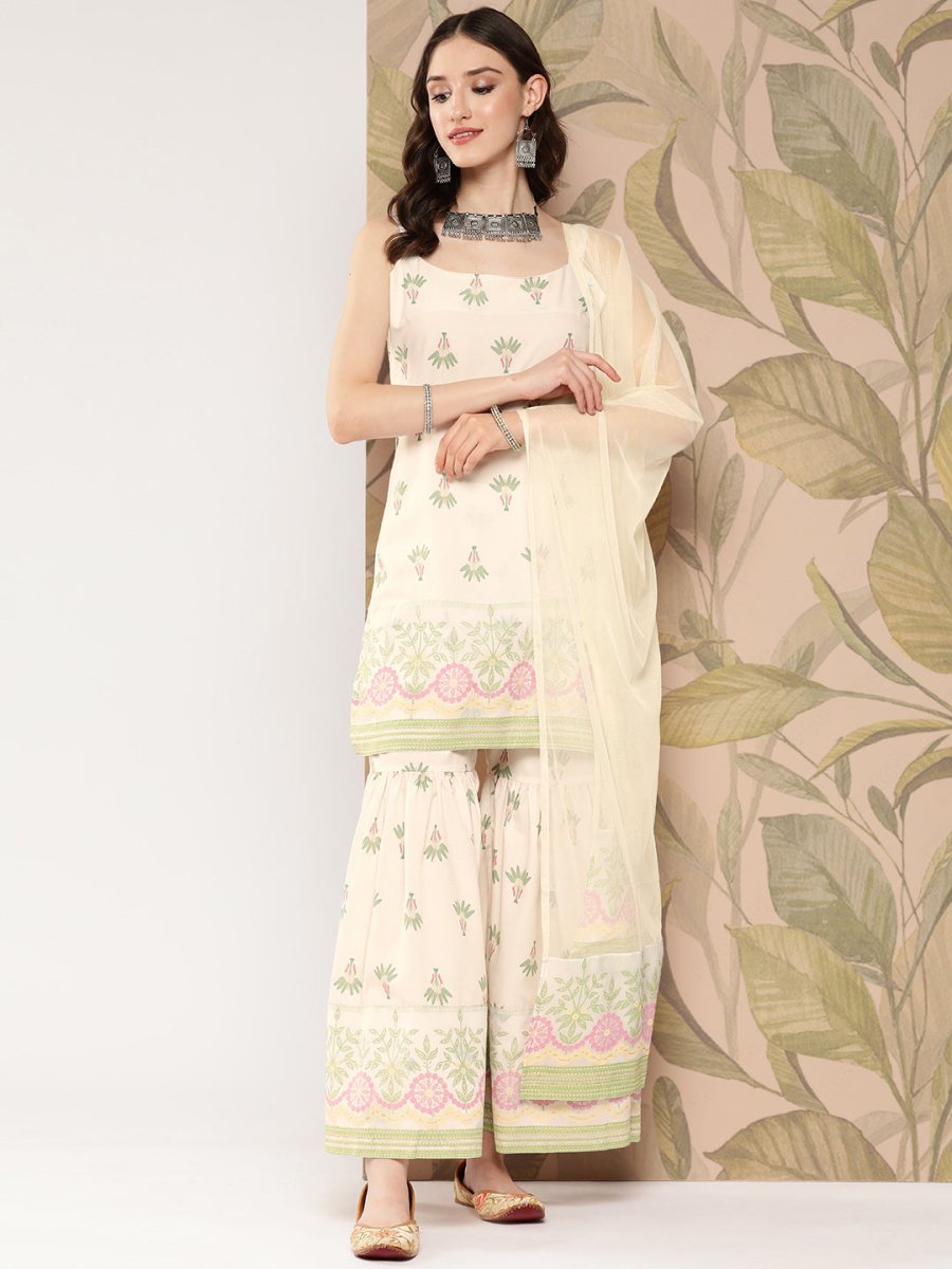 Ahalyaa Women Floral Printed Regular Kurti with Sharara & With Dupatta | Grocsy