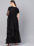 Ahalyaa Solid Black Kurta with Sharara Set | Grocsy