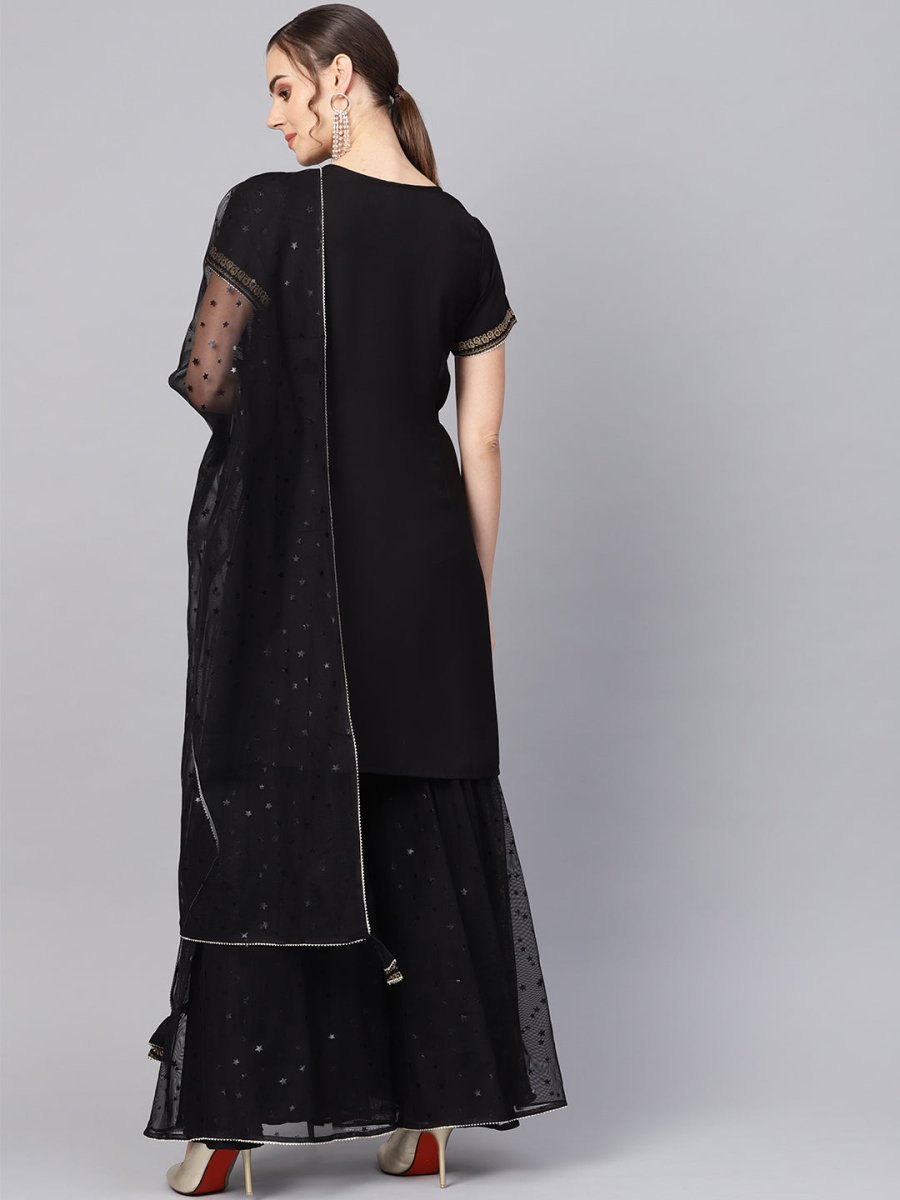 Ahalyaa Solid Black Kurta with Sharara Set | Grocsy