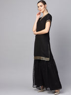 Ahalyaa Solid Black Kurta with Sharara Set | Grocsy
