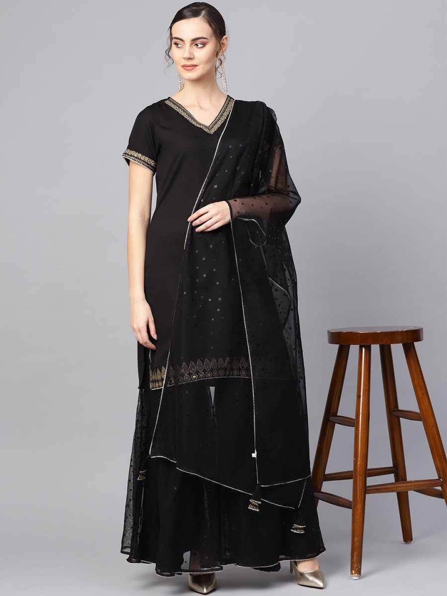Ahalyaa Solid Black Kurta with Sharara Set | Grocsy