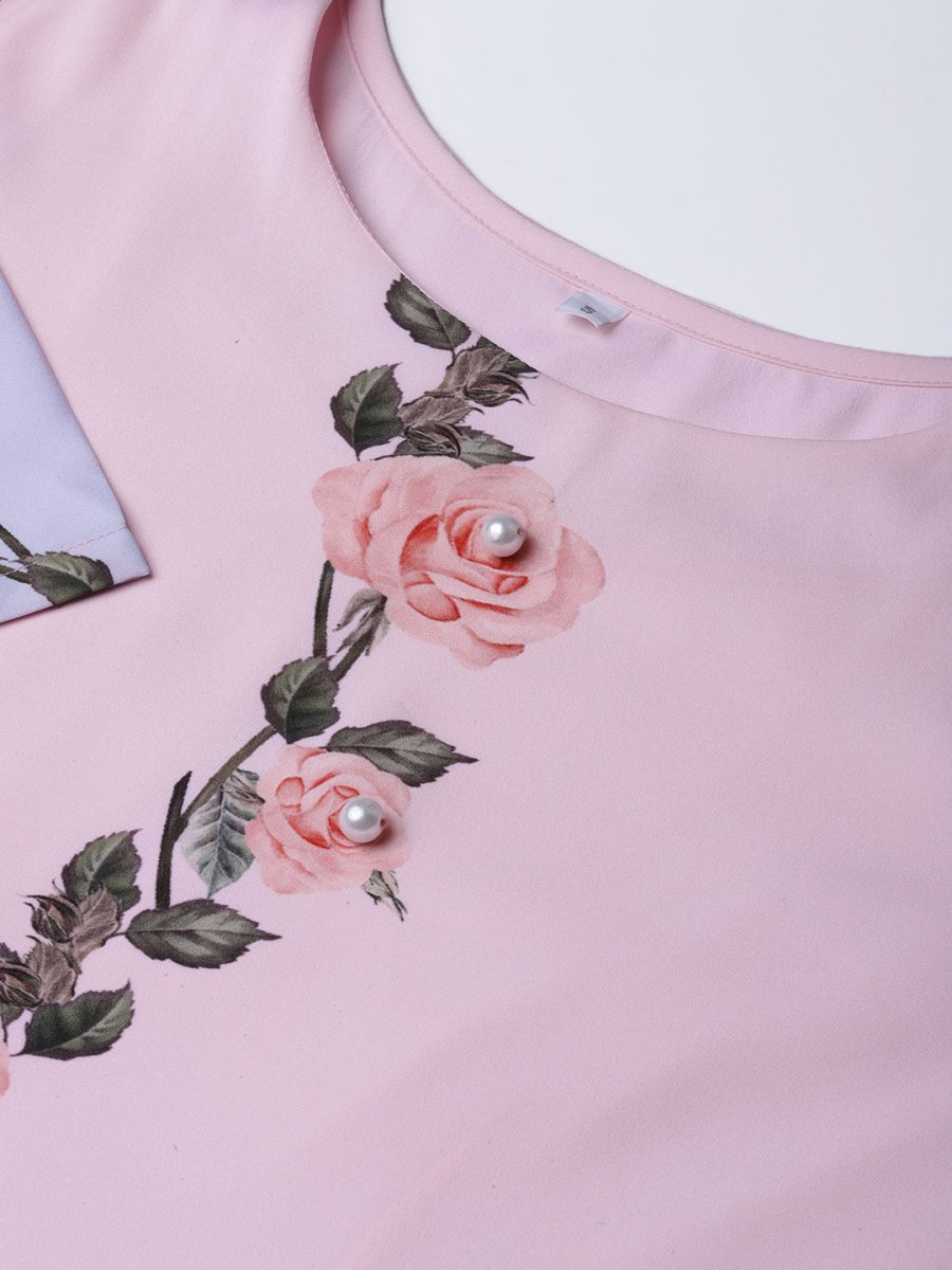 Ahalyaa Pastel Pink Floral Print Kurta With Sharara & Dupatta | Grocsy