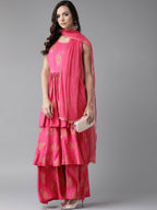 Ahalyaa Pink & Golden Foil Print Kurti with Sharara & Dupatta | Grocsy
