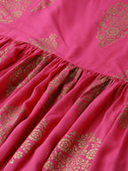 Ahalyaa Pink & Golden Foil Print Kurti with Sharara & Dupatta | Grocsy