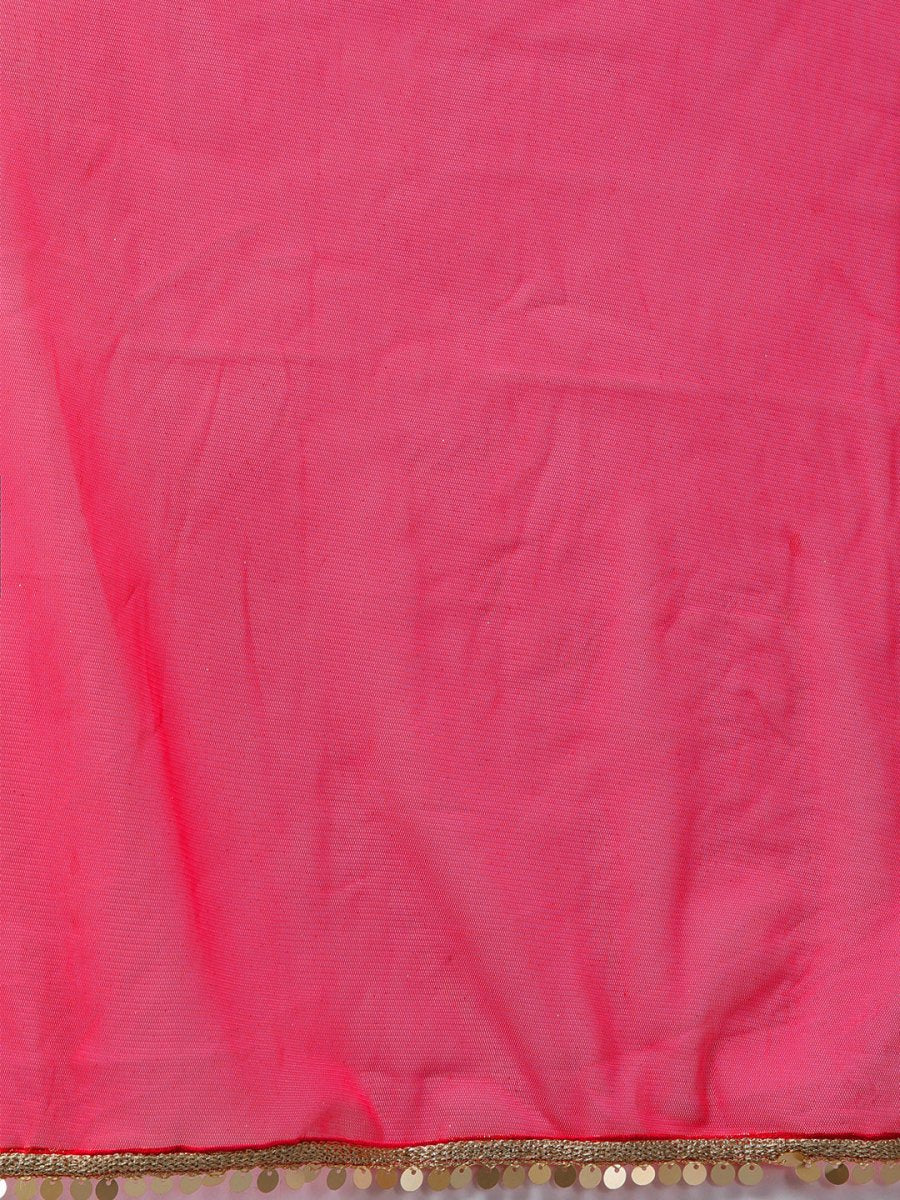 Ahalyaa Pink & Golden Foil Print Kurti with Sharara & Dupatta | Grocsy