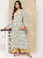 Ahalyaa Floral Printed Bell Sleeves Gotta Patti Georgette Kurta | Grocsy