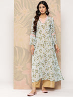 Ahalyaa Floral Printed Bell Sleeves Gotta Patti Georgette Kurta | Grocsy