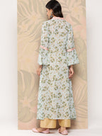 Ahalyaa Floral Printed Bell Sleeves Gotta Patti Georgette Kurta | Grocsy