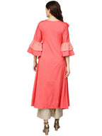 Ahalyaa Women Coral Pink Solid Ruffle Detail Angrakha Beautiful Kurta | Grocsy