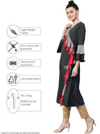 Ahalyaa Women Charcoal Grey Solid Ruffled Angrakha A-Line Kurta | Grocsy