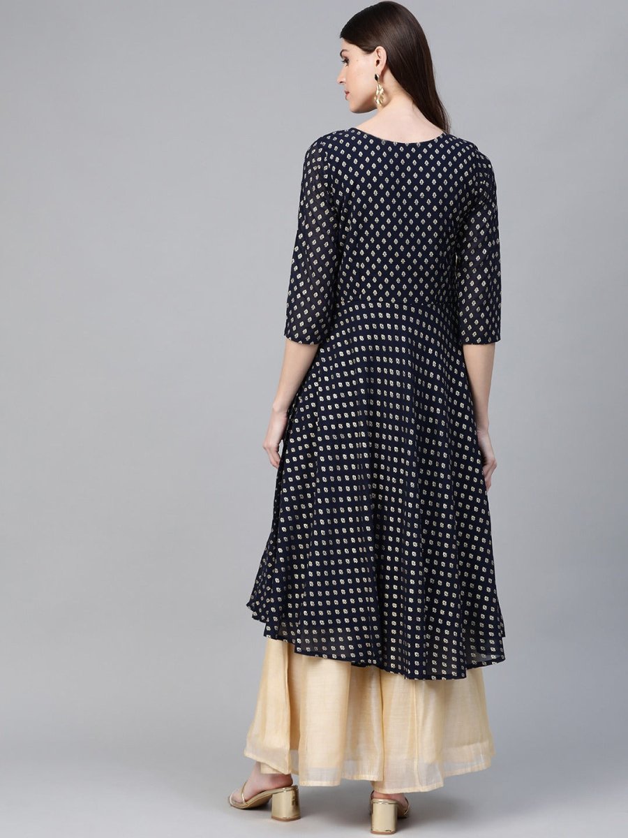 Ahalyaa Navy-Blue Printed Straight Kurta | Grocsy
