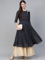 Ahalyaa Navy-Blue Printed Straight Kurta | Grocsy