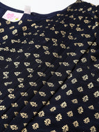 Ahalyaa Navy Blue & Golden Foil Printed Maxi Dress With Attached Dupatta | Grocsy