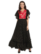 Ahalyaa Black & Red Flared Ethnic Maxi Dress | Grocsy