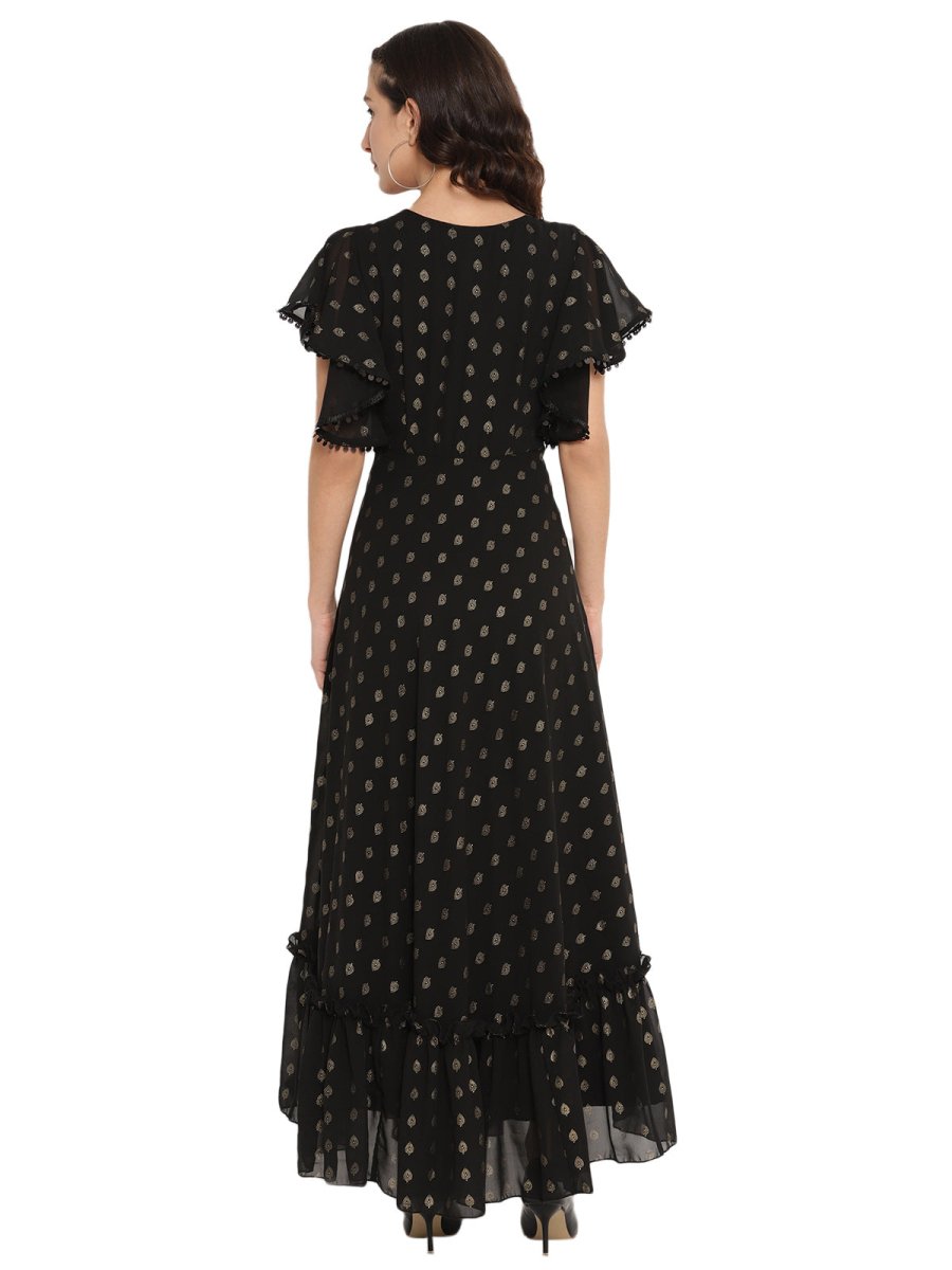 Ahalyaa Black & Red Flared Ethnic Maxi Dress | Grocsy