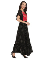 Ahalyaa Black & Red Flared Ethnic Maxi Dress | Grocsy