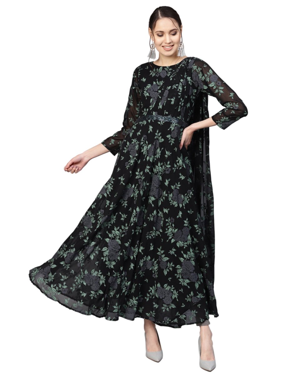 Ahalyaa Women's Flared Georgette Kurta | Grocsy