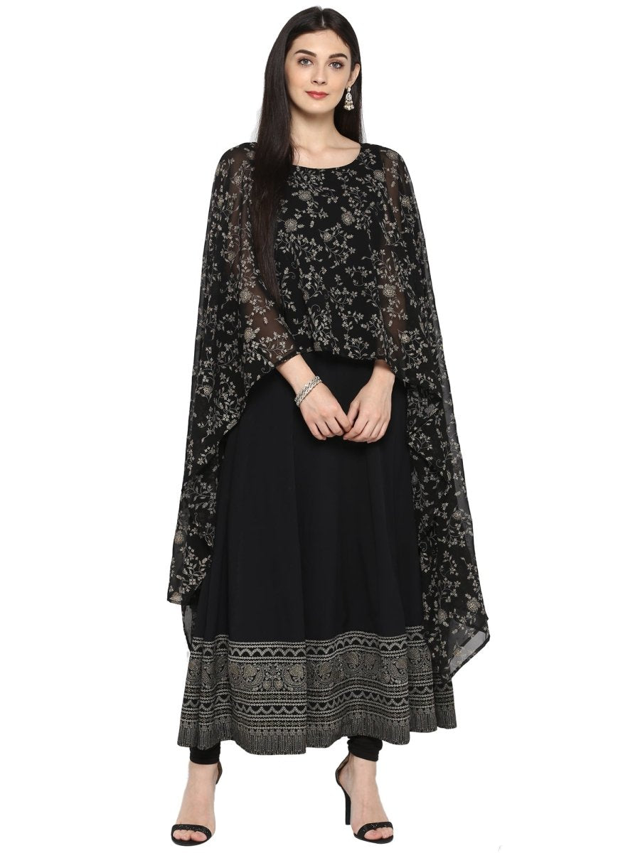 Ahalyaa Women Black Printed Anarkali Beautiful Kurta | Grocsy