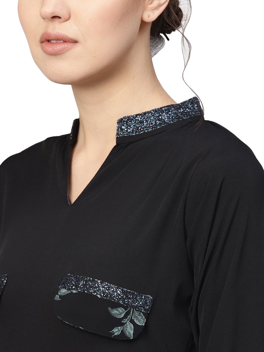 Ahalyaa Women Black & Green Solid Kurta with Harem Pants | Grocsy
