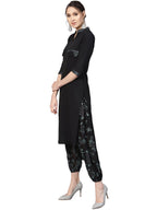 Ahalyaa Women Black & Green Solid Kurta with Harem Pants | Grocsy