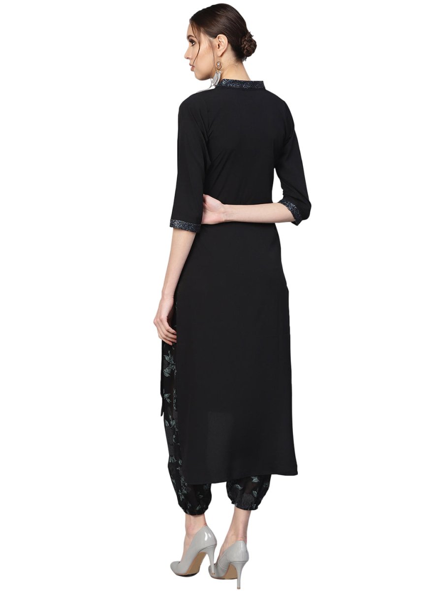 Ahalyaa Women Black & Green Solid Kurta with Harem Pants | Grocsy