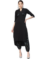Ahalyaa Women Black & Green Solid Kurta with Harem Pants | Grocsy