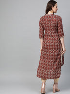 Ahalyaa Maroon & Cream-Coloured Printed Straight Kurta with Salwar | Grocsy