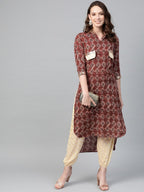 Ahalyaa Maroon & Cream-Coloured Printed Straight Kurta with Salwar | Grocsy