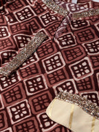 Ahalyaa Maroon & Cream-Coloured Printed Straight Kurta with Salwar | Grocsy