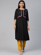 Ahalyaa Women Black & Pink Solid A-Line Kurta with Jacket | Grocsy