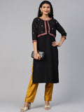 Ahalyaa Women Black & Pink Solid A-Line Kurta with Jacket | Grocsy