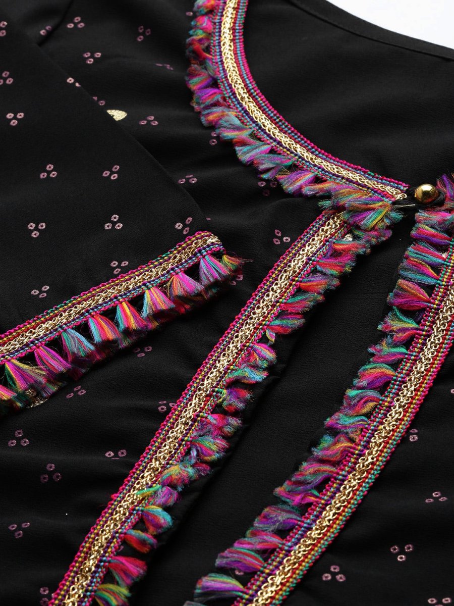 Ahalyaa Women Black & Pink Solid A-Line Kurta with Jacket | Grocsy
